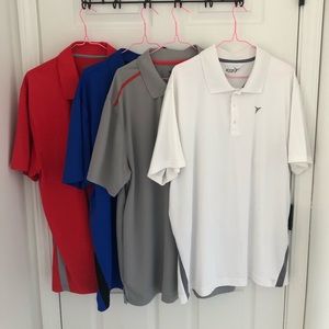 4 Old Navy Active Wear polo shirts, good used condition blue, white, grey orange